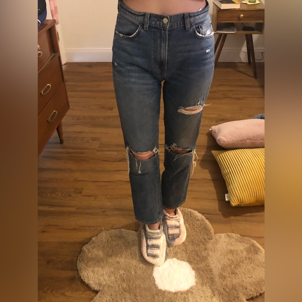 Reformation ripped jeans, straight leg, high waisted denim